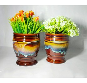 Pair Of Colorful Ceramic Pots